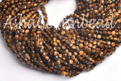 Fine AAA Quality Tiger Eye Tiny Coin faceted Gemstone Beads,4.50 mm Shaded Brown Tiger Machine Cut Coin Briolette Beads Jewelry making Craft