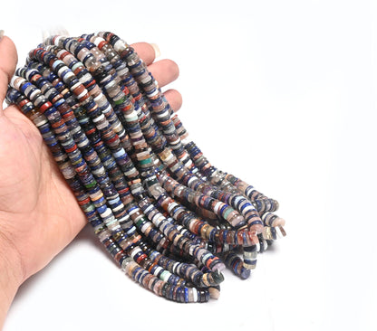Beautiful Mix Color Gemstone Heishi Tyre Smooth Beads,16" Natural Disco Multi Color Stone Handmade Flat wheel Bead Jewelry Making Craft SALE