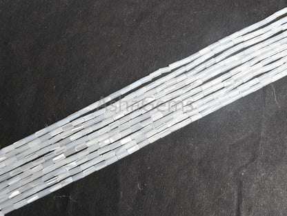 Fine Mother Of Pearl Fancy Tube Shape Smooth Gemstone Beads,3.5-8 mm Natural Iridescent White MOP Shell Pipe Straight Drill MOP Bead Jewelry