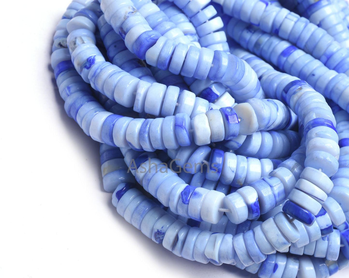 Shaded Blue Opal Smooth Heishi Tyre Beads, 8 mm Opal Beads, 8/16" Strand AAA Blue Opal Plain Handmade Tyre Gemstone Beads For Jewelry Crafts