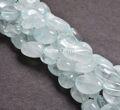 13" Strand Blue Aquamarine Smooth Handmade Nugget Gemstone Beads, Natural Aquamarine Uneven Tumble Straight Drill Loose Beads Jewelry Crafts (22245)