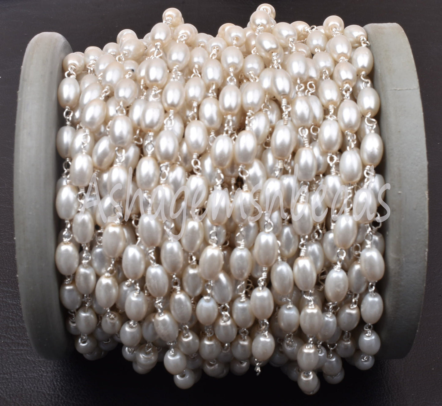 1,3,5,25 Ft Beautiful Rice Pearl Hydro Smooth Beaded Rosary Chain Pearl Hydro Silver Gold Plated Chain,Bulk Roll Wire Wrap Rosary Chain SALE