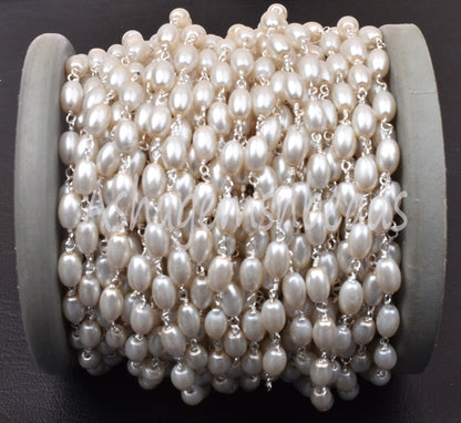 1,3,5,25 Ft Beautiful Rice Pearl Hydro Smooth Beaded Rosary Chain Pearl Hydro Silver Gold Plated Chain,Bulk Roll Wire Wrap Rosary Chain SALE