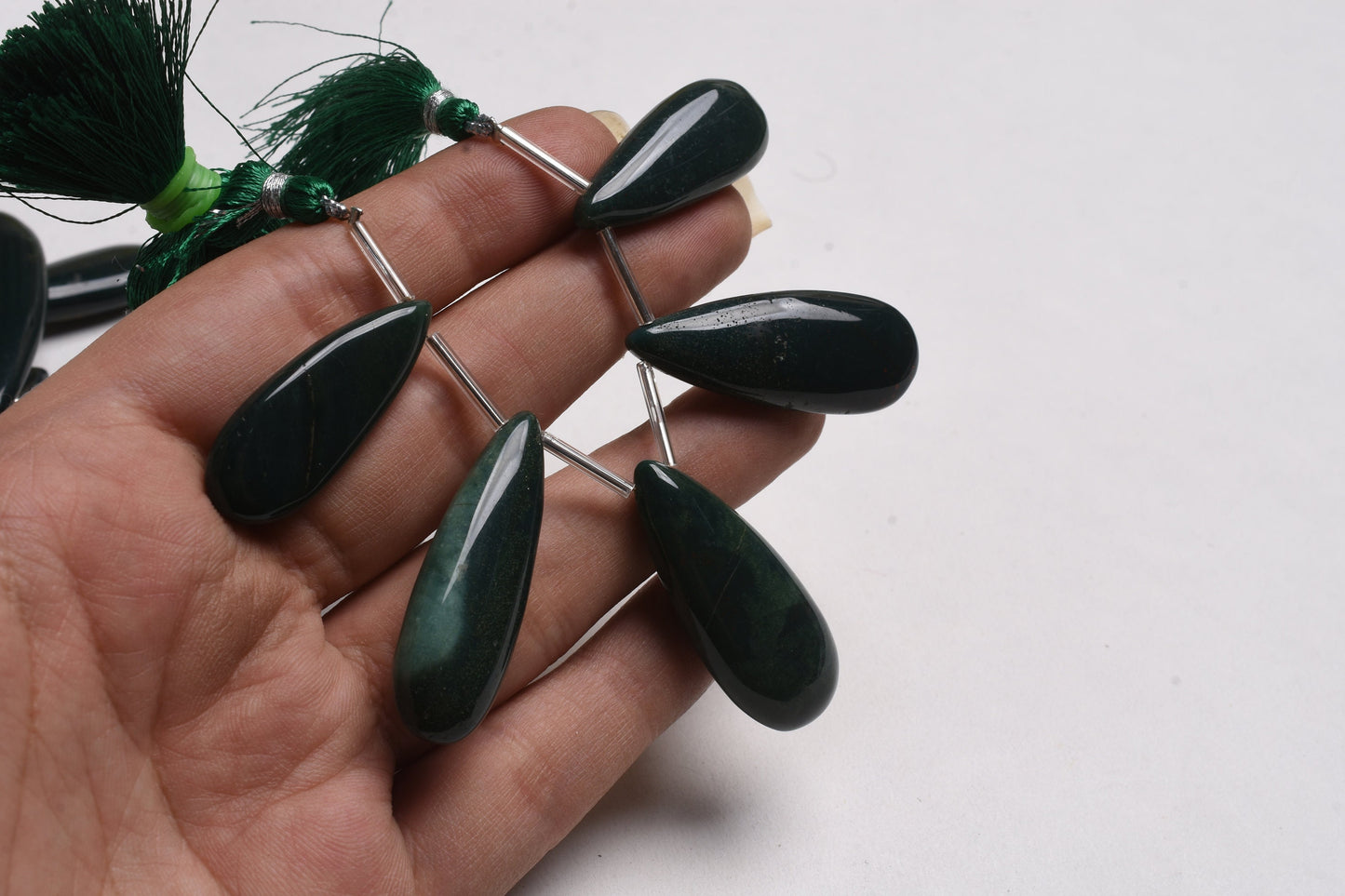 Green Agate Fancy Long Pears Shape Gemstone Beads, Deep Green Agate Beads, Agate Smooth Teardrop Side Drill Gemstone Bead Jewelry Handicraft
