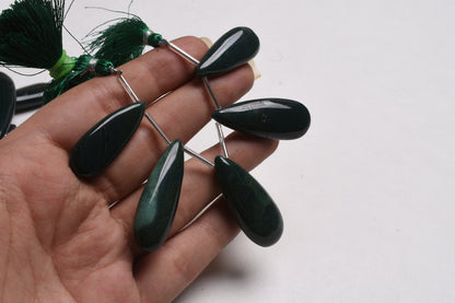 Green Agate Fancy Long Pears Shape Gemstone Beads, Deep Green Agate Beads, Agate Smooth Teardrop Side Drill Gemstone Bead Jewelry Handicraft