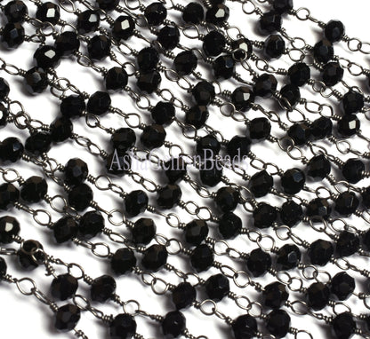 3,5,10,25,50 Feet, Gunmetal Black Spinel Hydro Faceted Rondelle Beaded Rosary Chain Jewelry Making Finding Wire Wrapped Chain,4mm,Chain Sale