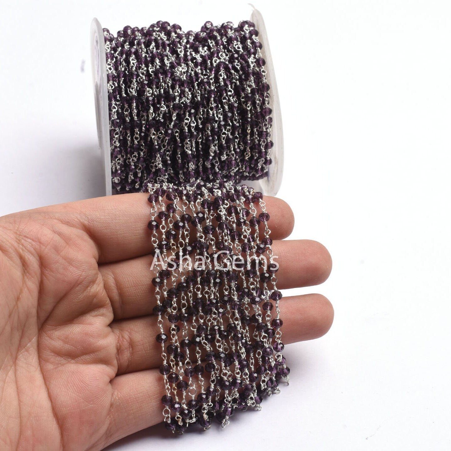1,5,10,50 Feet Chain Purple Amethyst Hydro Faceted Rondelle Beads Rosary Chain 3-3.5 mm Silver Plated Jewelry Crafts, Purple Crystal Chain