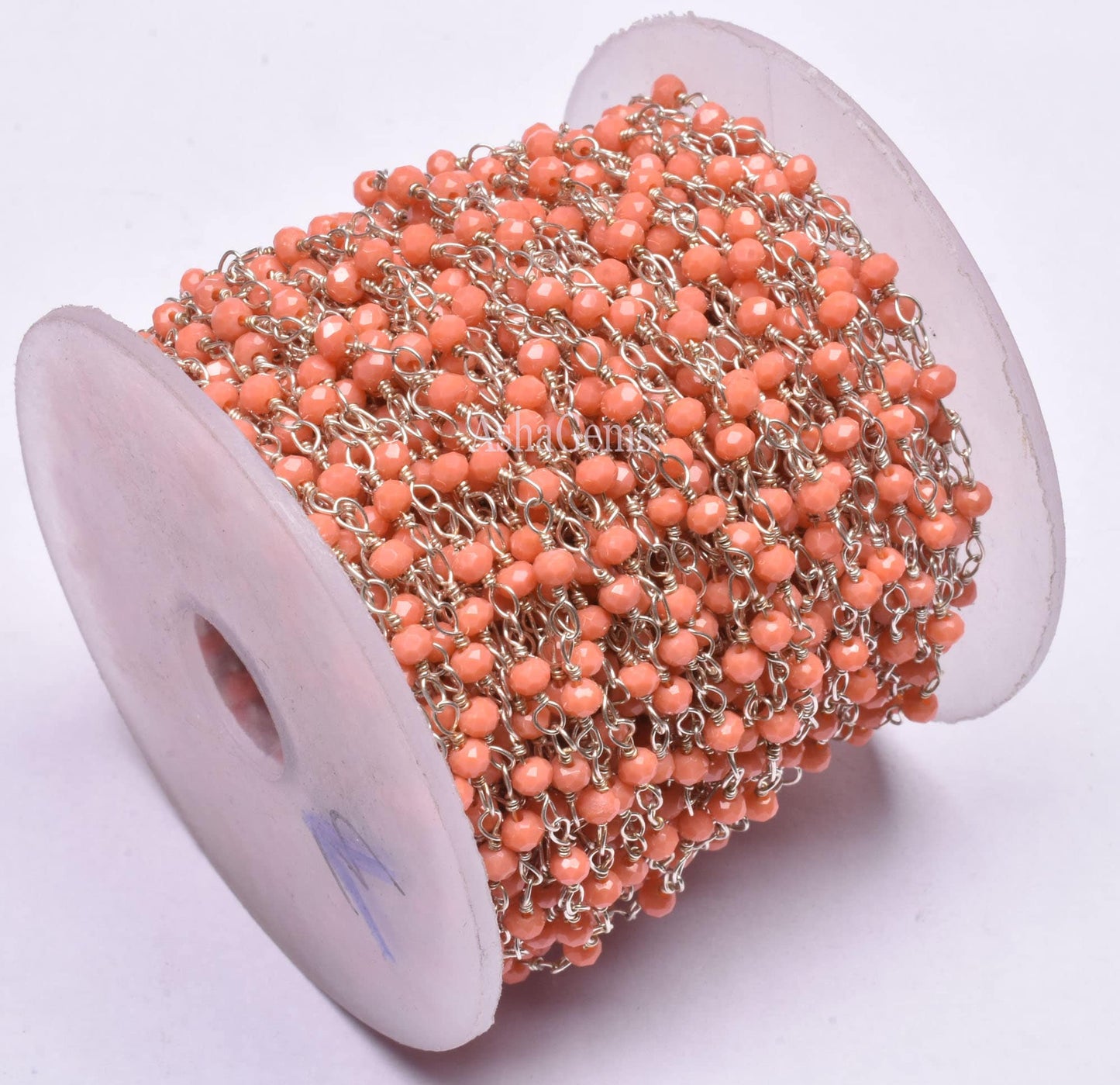 Beautiful Orange Coral Hydro Faceted Rondelle Beads Rosary Chain Silver Plated Wire Wrap Jewelry Making Chain,3-3.5mm Beaded Handmade Chains