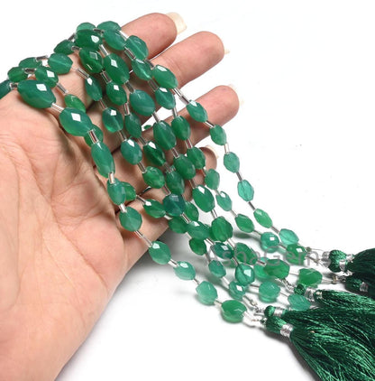 Beautiful Green Onyx Fancy Puff Oval faceted Gemstone Loose Beads110" Green Onyx Indian Cut Oval Briolette Handmade Onyx Beads Jewelry Craft