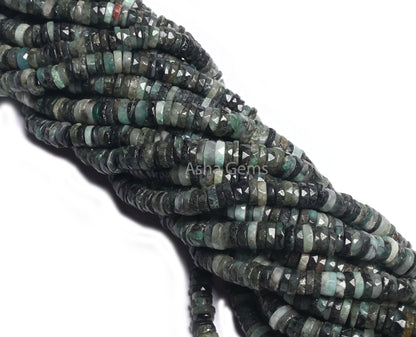 Natural Emerald Faceted Tyre Shape Beads, Sakota Emerald Shaded Indian Cut Heishi Tyre Gemstone Beads, Emerald Disc Bead Jewelry Making SALE