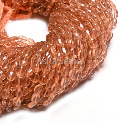 6.5-8 mm Fine Quality Creamy Peach Quartz Hydro Smooth Oval Shape Beads,13" Peach Hydro Plain Oval handmade Loose Beads Jewelry Making Craft
