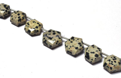 Beautiful Dalmation Jasper Fancy Hexagon Shape Beads,15 Pc Strand Natural Dalmation Jasper Faceted 6 Corner Gemstone beads, Jasper Beads