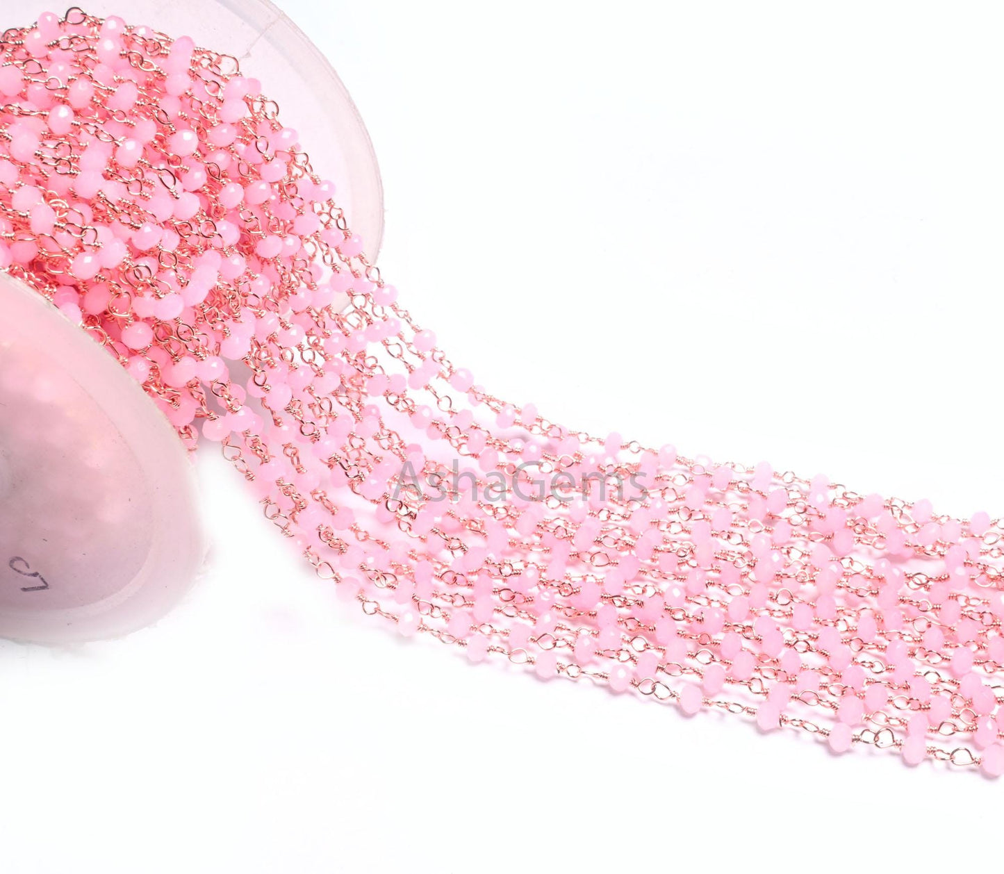 Beautiful Pink Rose Quartz Hydro Faceted Rondelle Beads Chain Bulk Roll Rosary Chain Rose Gold Plated Copper Wire Wrapped Chain Jewelry SALE