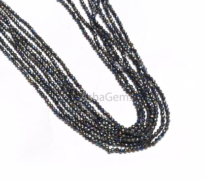 Beautiful Blue Mystic Coated Black Spinel Faceted Rondelle Gemstone Beads,2.2mm Natural Black Spinel Coated Micro Cut Tiny Bead Jewelry SALE