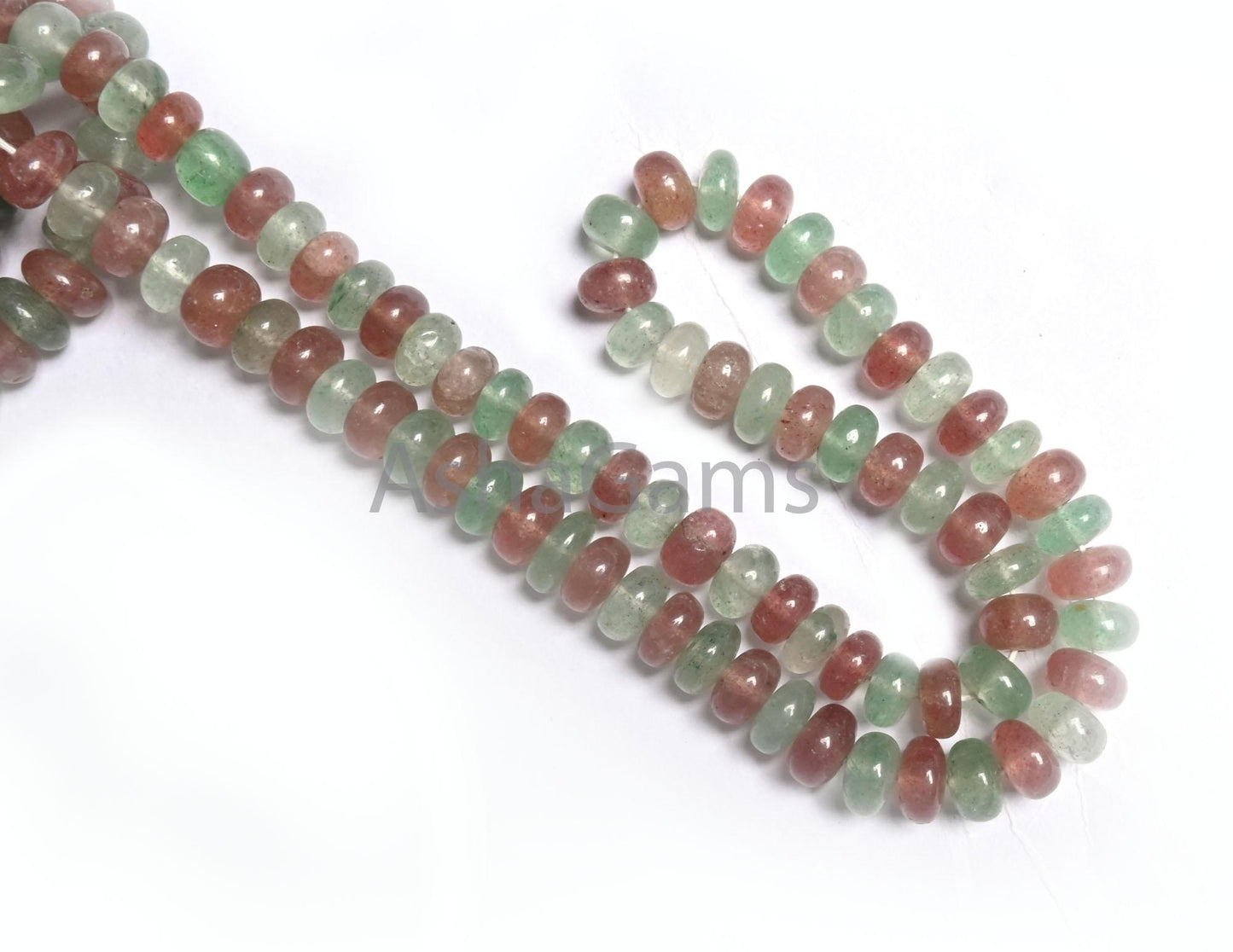 Shaded Pink Green Strawberry Quartz Rondelle Shape Handmade Beads, Natural Multi Strawberry Quartz Smooth Gemstone Loose Beads Jewelry SALE