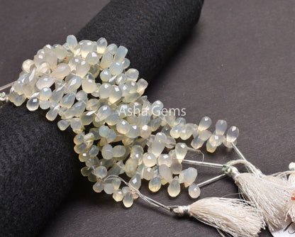 Aqua Blue Chalcedony Faceted Indian Hand Cut Drop Beads, Chalcedony Beads, Aqua Chalcedony Teardrop Side Drill Gemstone Handmade Beads SALE