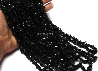 34" Strand Natural Black Onyx Uncut Chips Gemstone Beads Semi Precious Raw Rough Smooth Nugget Bead,AAA Black Onyx Bead Jewelry Making Craft