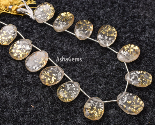 Beautiful Crystal quartz Gold Foil Doublet Fancy Beads, Quartz Faceted Briolette Side Drill Beads, Flat Uneven Shape Bead For Jewelry Making
