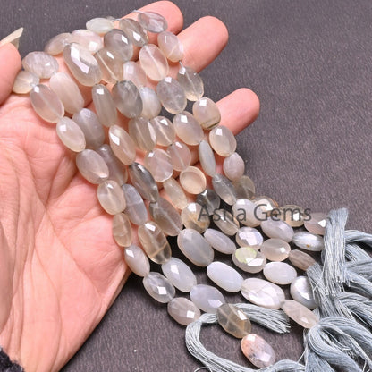 Beautiful Grey Moonstone faceted Oval Shape Beads,9" Strand Natural Moonstone Briolette Oval Beads, grey Moonstone Oval Gemstone Beads Craft