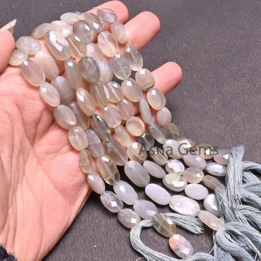 Beautiful Grey Moonstone faceted Oval Shape Beads,9" Strand Natural Moonstone Briolette Oval Beads, grey Moonstone Oval Gemstone Beads Craft