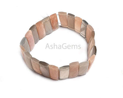 AAA Multi Peach Grey Moonstone Fancy Rectangle Faceted Gemstone Beads, Moonstone Chicklet Briolette Double Drill Moonstone For Bracelet SALE