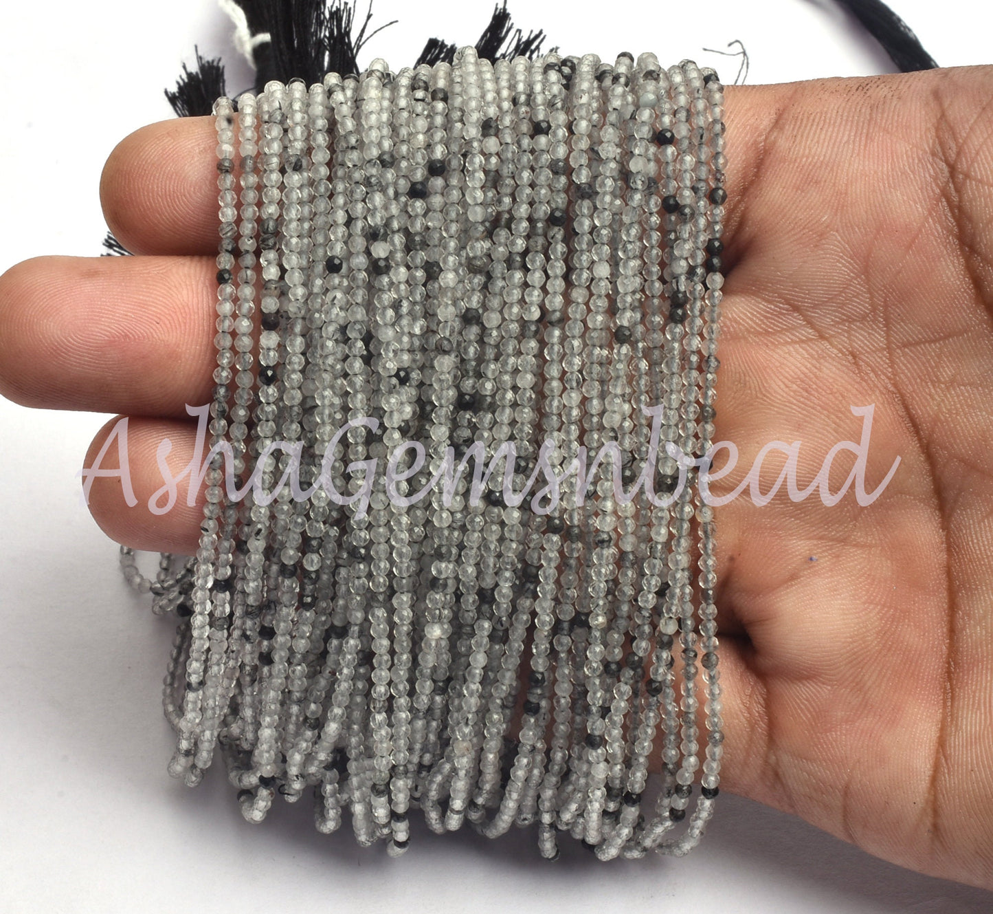 2 mm Black Rutile Machine Cut Faceted Gemstone Beads.12.5" Strand Natural Rutilite Rondelle Micro Cut Tiny Beads, Black Rutile Jewelry SALE