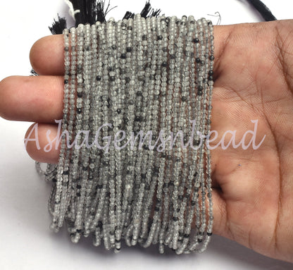 2 mm Black Rutile Machine Cut Faceted Gemstone Beads.12.5" Strand Natural Rutilite Rondelle Micro Cut Tiny Beads, Black Rutile Jewelry SALE