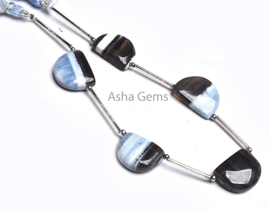15-22 mm Boulder Opal fancy D Shape Handmade Smooth Beads, Blue Boulder Opal Straight Drill Gemstone Smooth Beads, Opal Bead Jewelry Makings