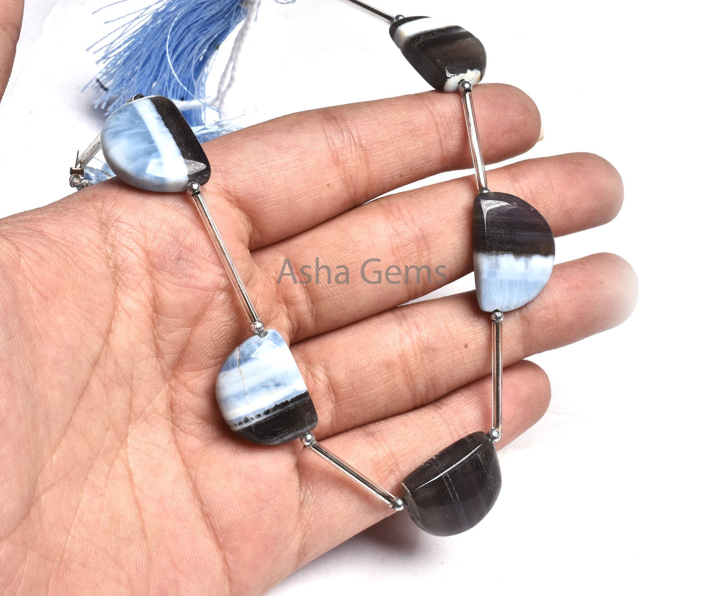 15-22 mm Boulder Opal fancy D Shape Handmade Smooth Beads, Blue Boulder Opal Straight Drill Gemstone Smooth Beads, Opal Bead Jewelry Makings