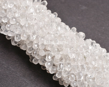 White Crystal Quartz Faceted Drops Gemstone Beads, Natural Crystal Teardrop Briolette Side Drill Beads, Fine Crystal Bead Jewelry Craft SALE