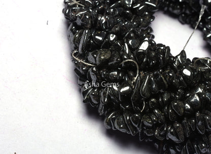 34 inch Natural Gun Metal Uncut Chips Raw Gemstone Beads Gunmetal Rough Smooth Nugget Beads, AAA Black Gun metal, Hematite Beads Raw Stones
