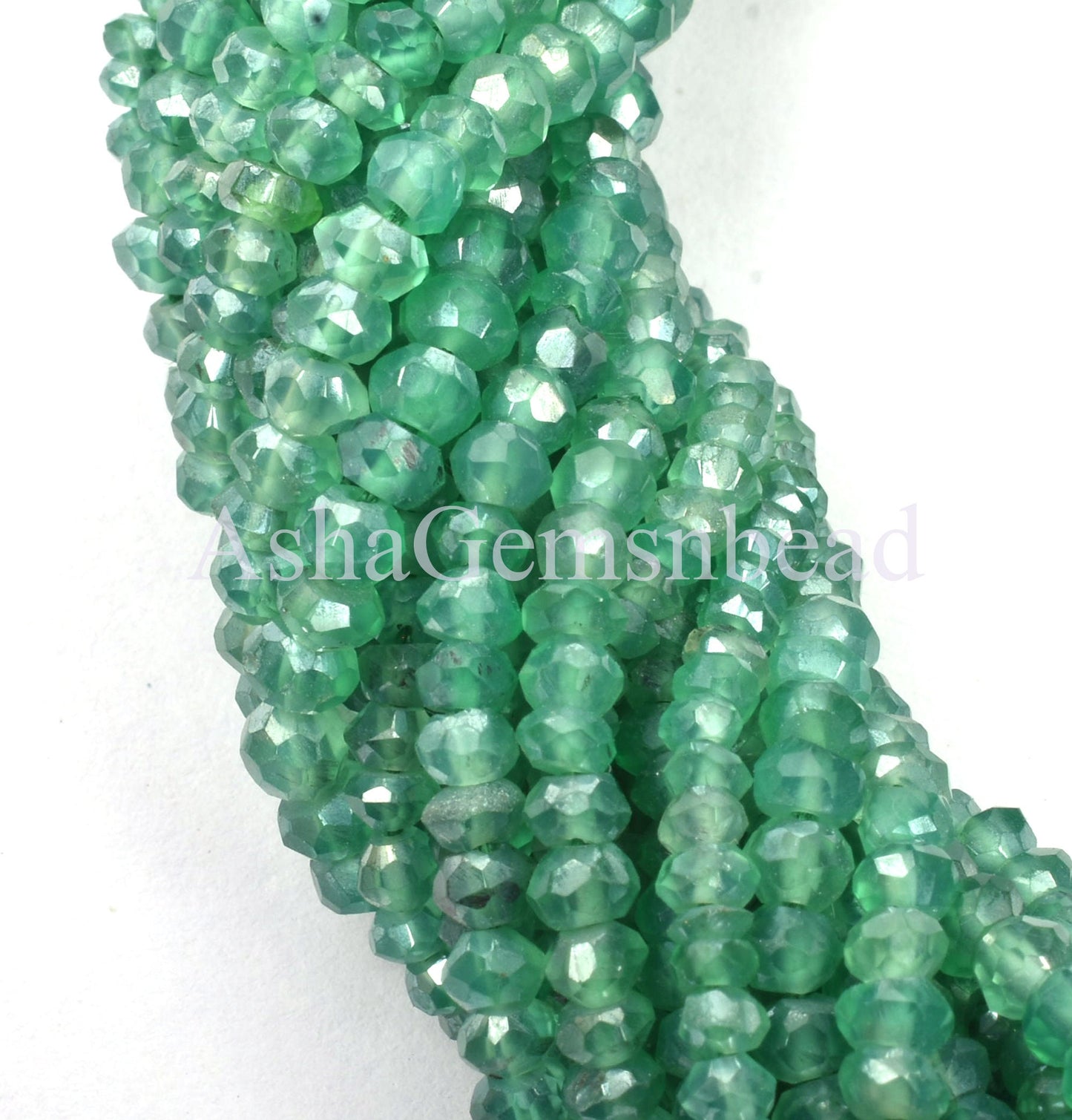 13"Strand Green Onyx Silver Coated Faceted Rondelle Gemstone Beads, AAA Quality Onyx Indian Cut Rondelle Beads Jewelry Making Craft SALE