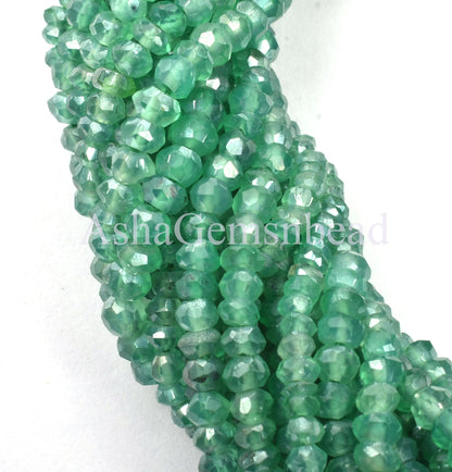 13"Strand Green Onyx Silver Coated Faceted Rondelle Gemstone Beads, AAA Quality Onyx Indian Cut Rondelle Beads Jewelry Making Craft SALE