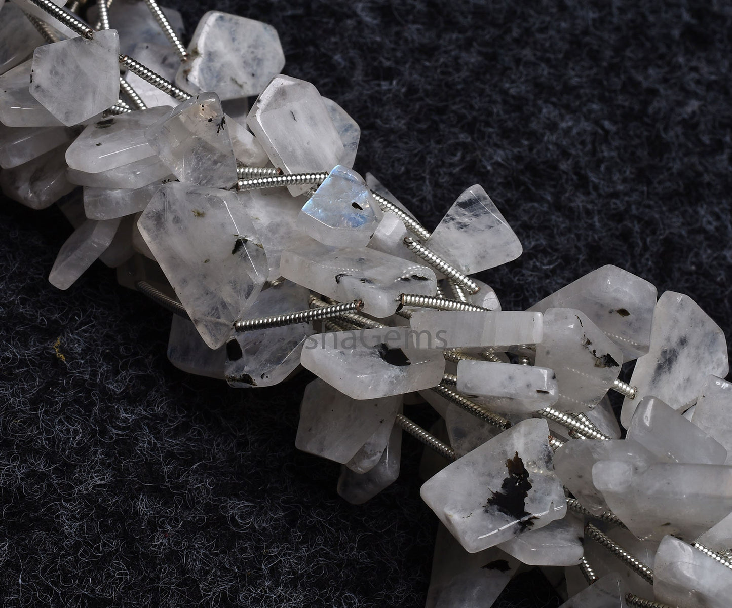 Moss rainbow Moonstone smooth uneven shape Side drill beads, Natural Blue Fire White rainbow fancy Flat Slice Gemstone bead For jewelry SALE