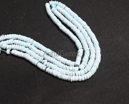 6 mm Beautiful Light Peru Blue Opal Smooth Tyre Handmade Beads, Sky Blue Opal Plain Flat Wheel Shape Gemstone Opal Bead Jewelry Making Craft