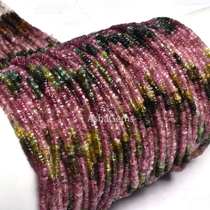 Natural Tourmaline Smooth Tyre shape beads,3-3.5 mm Multi Tourmaline Plain Wheel Shape Handmade Gemstone bead Rare tourmaline Tiny tyre Bead
