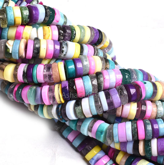 beautiful Mix gemstone Smooth Tyre Shape beads,8 mm Multi Color stone Disco plain Handmade Heishi tyre Beads, disco beads For Jewelry Crafts