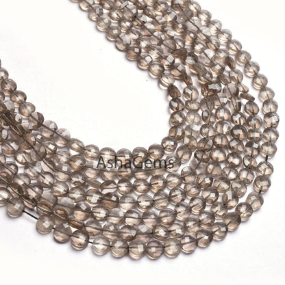 6 mm Natural Smoky Quartz Faceted Coin Shape gemstone Beads,AAA Quality Smoky Checker Cut Coin Briolette Beads,13" Strand Smoky Bead Jewelry