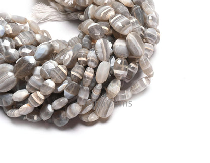 Beautiful Banded Agate Faceted Oval Shape handmade Beads, Shaded White Grey Agate Oval Briolette Indian Cut Boulder agate Gemstone Bead SALE