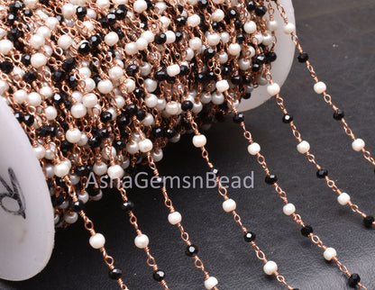 AAA Black Spinel Hydro Pearl Beads Rosary Chain By Feet, Copper Plated Wire Bulk Roll Bead Handmade Chain Rose Gold Wire Jewelry Craft SALE