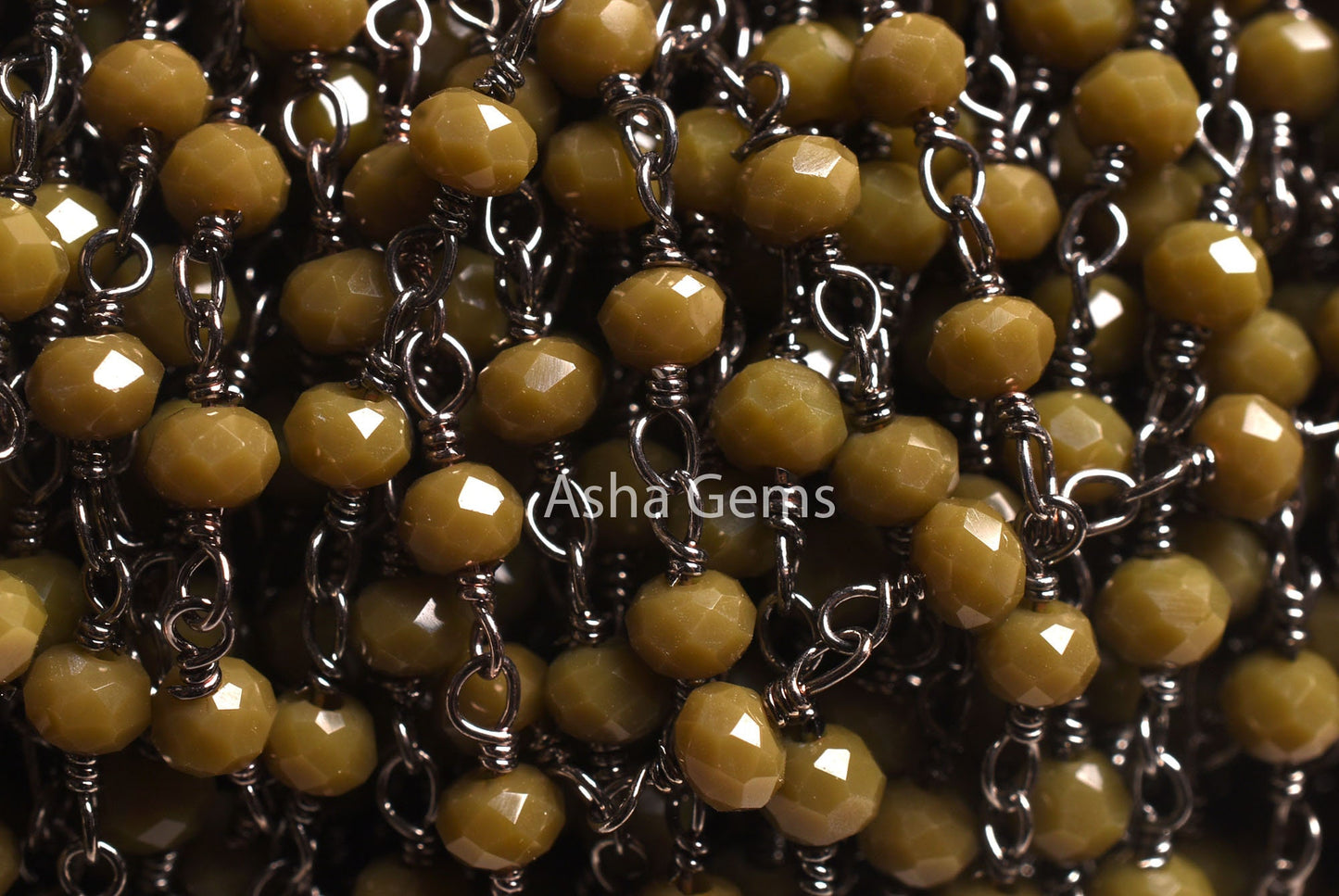 3,10,50 feet Hina Green Jaspar Hydro Rondelle Faceted Beads Rosary Chain Black Wire Jewelry Making Gunmetal Chain 3-3.5 mm Bulk Roll Chains