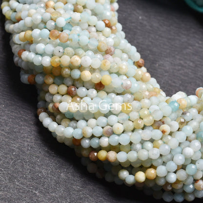 Fine Peruvian Amazonite Micro Cut faceted Gemstone Beads,3.2 mm Peru Blue Amazonite Machine Cut Round Ball Bead, Amazonite Bead Jewelry SALE