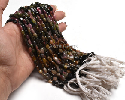 Beautiful Tourmaline Smooth Oval Beads,13" Natural Multi Color Tourmaline Plain Handmade Uneven Oval Straight Drill Gemstone Tourmaline Bead