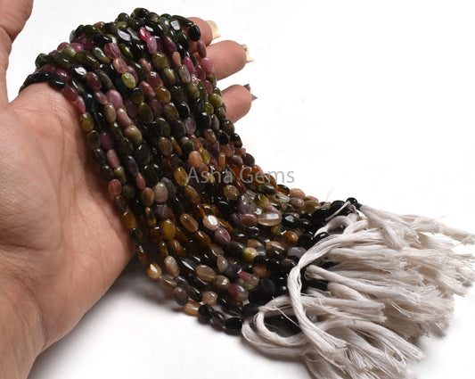 Beautiful Tourmaline Smooth Oval Beads,13" Natural Multi Color Tourmaline Plain Handmade Uneven Oval Straight Drill Gemstone Tourmaline Bead
