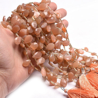 Natural Peach Moonstone Faceted Pears Shape Gemstone Beads, Fine Quality Moonstone Briolette Beads, Moonstone Teardrop Side Drill Beads SALE
