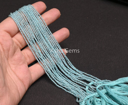 AAA Blue Apatite Micro Cut Rondelle Gemstone Beads,1.8 mm Natural Sky Blue Apatite Bead, Apatite Tiny Machine Cut Faceted Bead Jewelry Craft