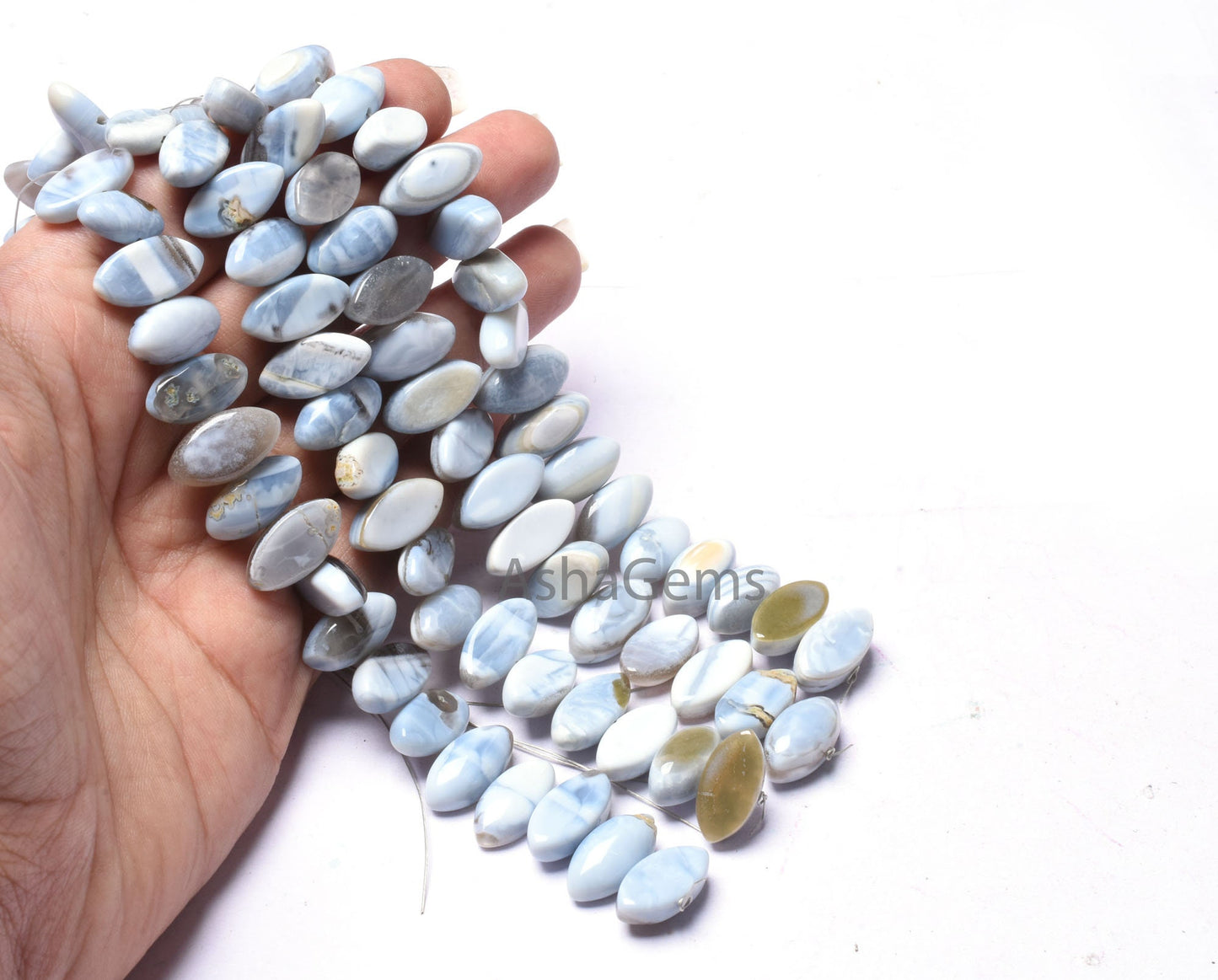Blue Boulder Opal Center Drill Marquise Beads, Opal Smooth Beads,8"Strand Boulder Opal Plain Flat Table Marquise Gemstone Beads Jewelry SALE
