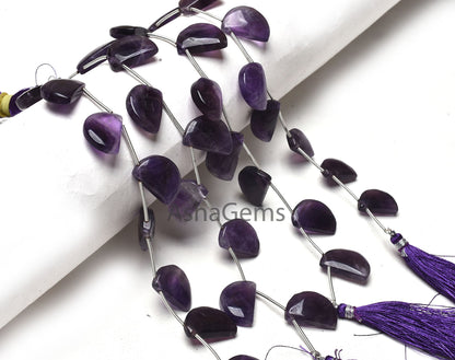 Natural Purple Amethyst Smooth Fancy Shape Beads,7"Strand African Amethyst Fancy D Shape Bead Gemstone Amethyst half Moon Beads Jewelry SALE