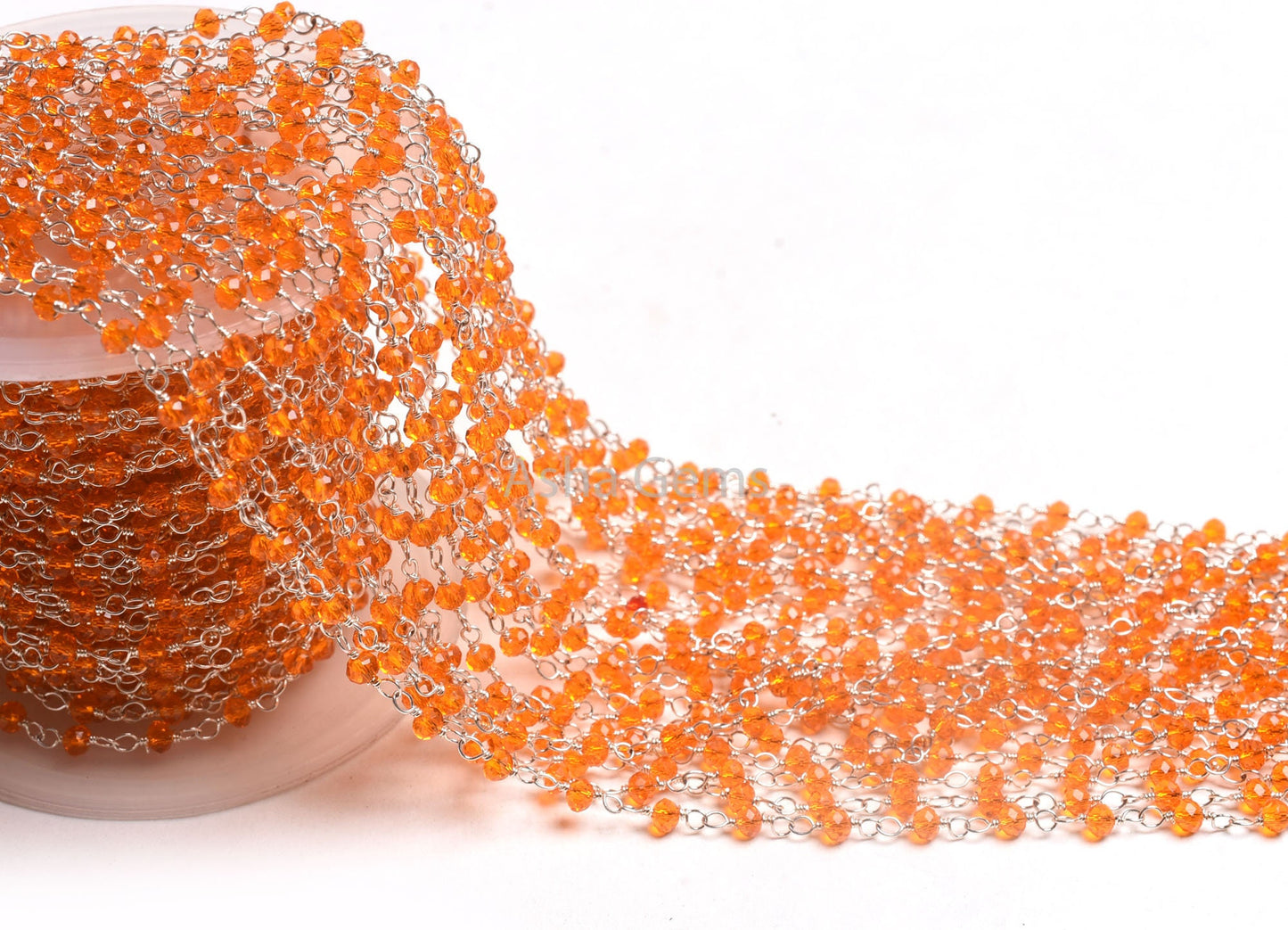 Fanta Orange Hydro Faceted Rondelle Beads Rosary Chain,3 mm Carnelian Color Hydro Silver Plated Chain Jewelry Making Crafts Wire Wrap Chains