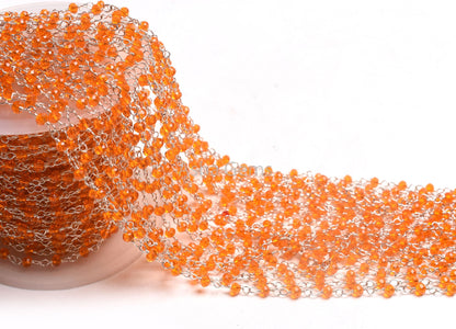 Fanta Orange Hydro Faceted Rondelle Beads Rosary Chain,3 mm Carnelian Color Hydro Silver Plated Chain Jewelry Making Crafts Wire Wrap Chains